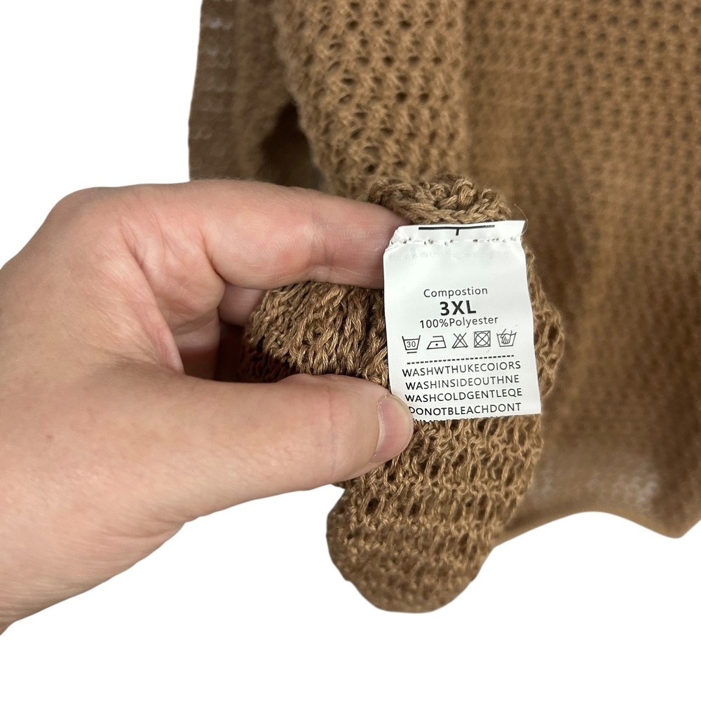 Boho Mesh Open Knit Hoodie‎ 3XL Tan Oversized Open Knit Crochet Festival Indie - Picture 4 of 7